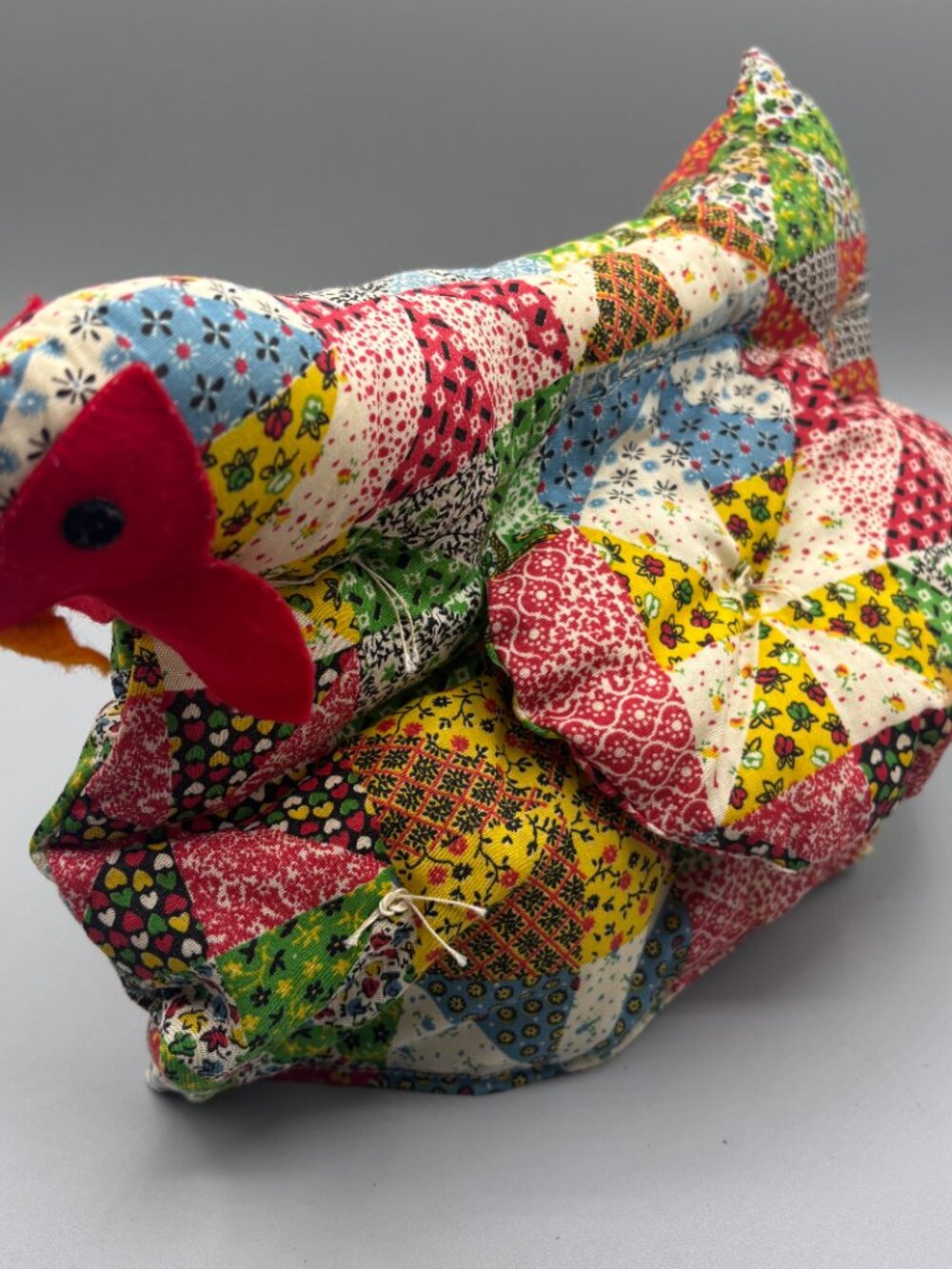 Vintage Overly-Raker Quilted Chicken Tea Cozy Patchwork Hen Teapot Cover Country - Picture 3 of 13